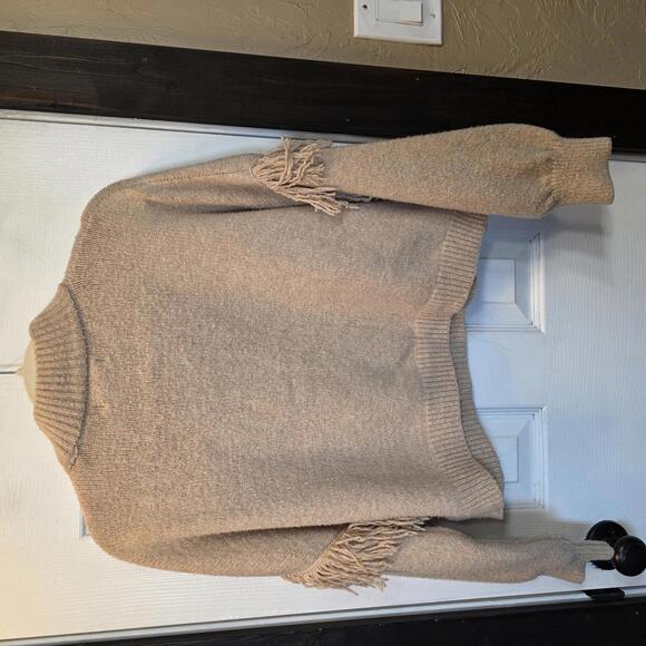 Happily Grey Women's Tan Turtleneck Cropped Sweater w/ Fringe Detail- size Large - Picture 4 of 7